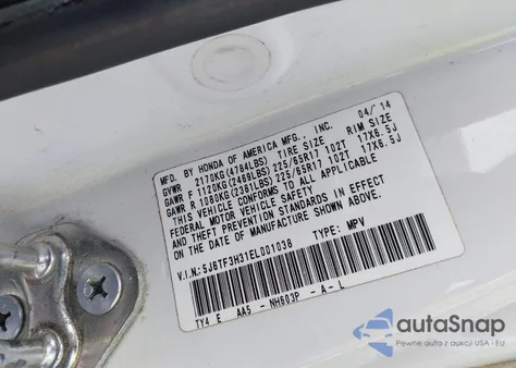 2014 Honda Crosstour Ex z USA, uszkodzony, nr VIN 5J6TF3H31EL001038